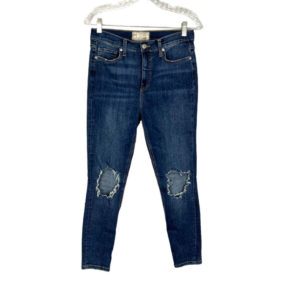 Free People Womens Busted Knee High Rise Skinny Ankle Crop Jeans size 29